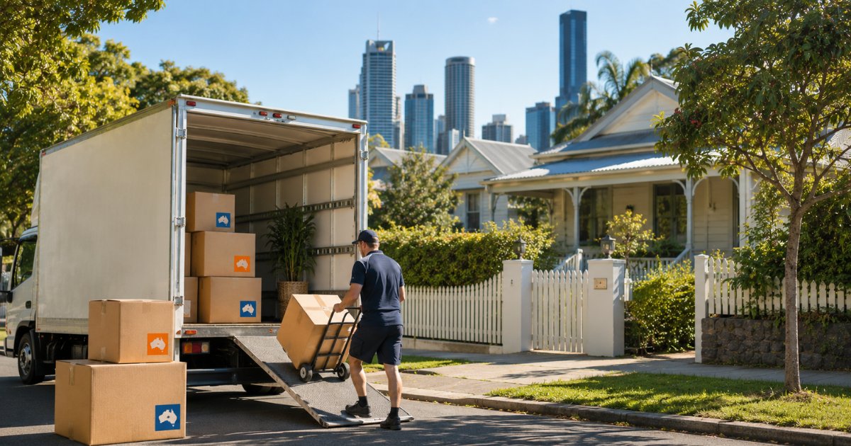 Professional removalist loading moving boxes into a truck for an interstate move to Brisbane
