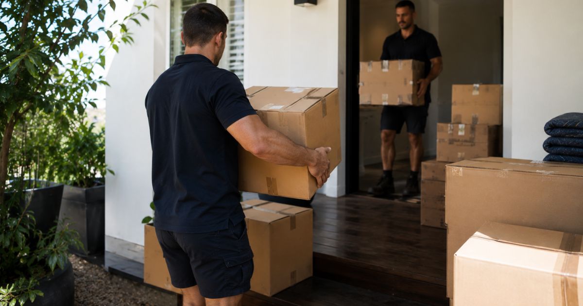 Professional removalists unloading furniture after an interstate move from Sydney to Melbourne